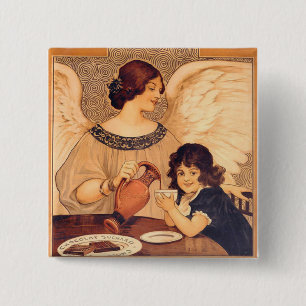 Antique French Chocolate Angel Poster: Vintage Art 15 Cm Square Badge