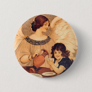 Antique French Chocolate Angel Poster: Vintage Art 6 Cm Round Badge
