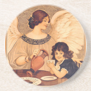Antique French Chocolate Angel Poster: Vintage Art Coaster