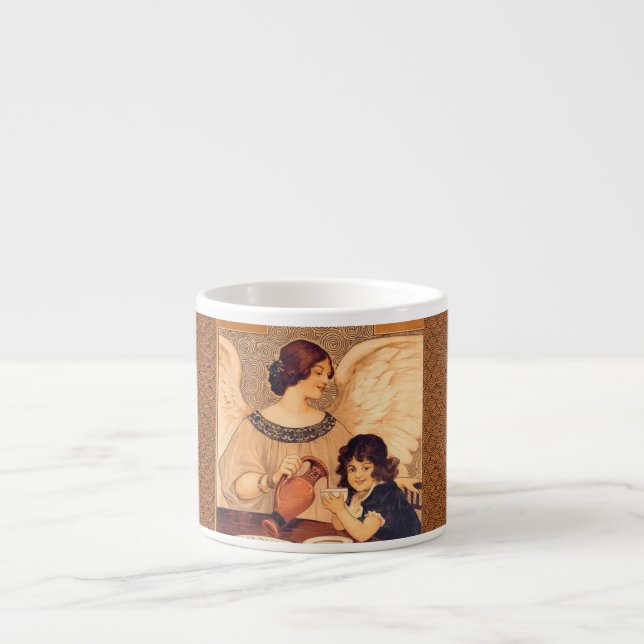 Antique French Chocolate Angel Poster: Vintage Art Espresso Cup (Front)