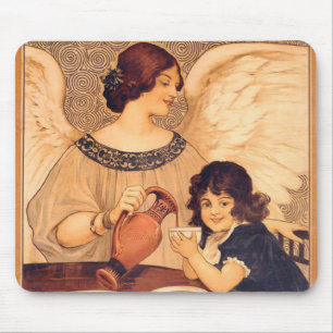 Antique French Chocolate Angel Poster: Vintage Art Mouse Mat