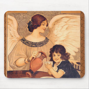 Antique French Chocolate Angel Poster: Vintage Art Mouse Mat