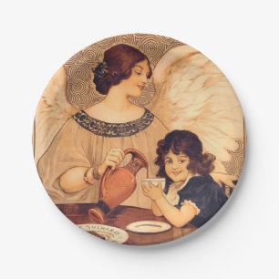 Antique French Chocolate Angel Poster: Vintage Art Paper Plate