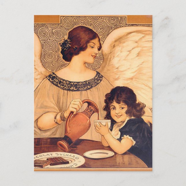 Antique French Chocolate Angel Poster: Vintage Art Postcard (Front)