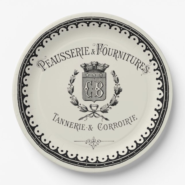 Antique French Country Lettering On Beige Paper Plate (Front)