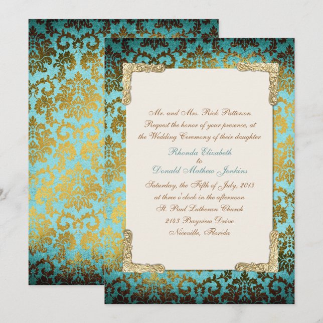 Antique French Damask Wedding Invitation (Front/Back)