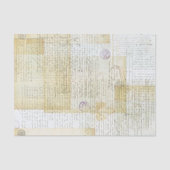 Antique French Document Collage Tissue Paper (Front)