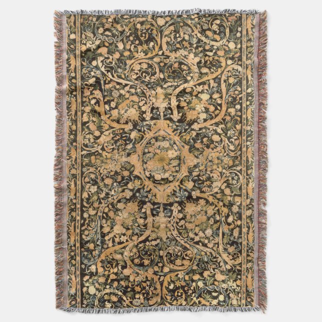 Antique French Floral Print Throw Blanket (Front Vertical)