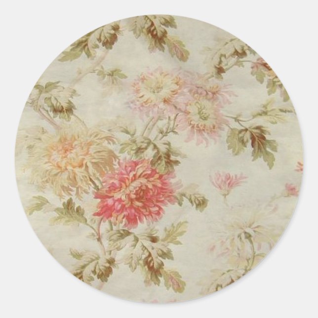 Antique French Floral Toile Classic Round Sticker (Front)