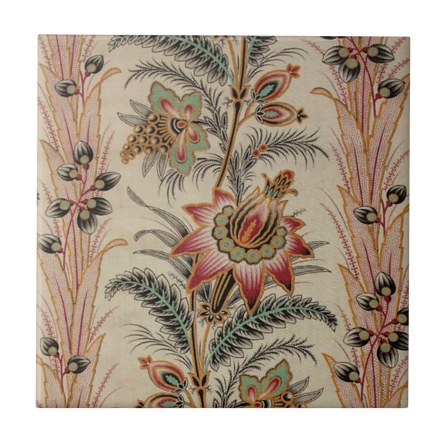 Antique French Flower Feather Pattern Tile (Front)