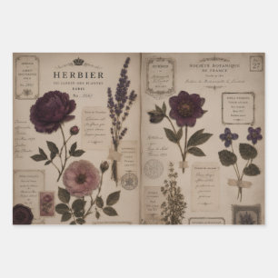 ANTIQUE FRENCH HERBARIUM COLLAGE WRAPPING PAPER SHEET
