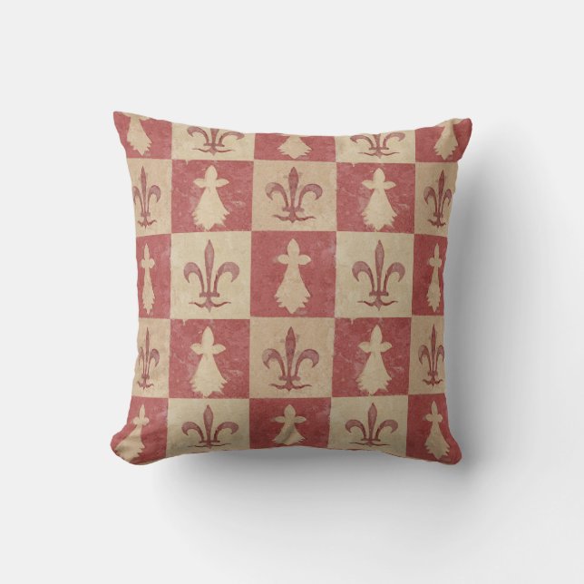 Antique French Mediaeval Fleur de Lis Pattern Cushion (Front)
