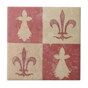 Antique French Mediaeval Fleur de Lis Pattern Tile