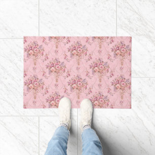 Antique French Pink Victorian Style Floral Rococo Doormat