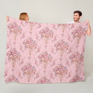 Antique French Pink Victorian Style Floral Rococo Fleece Blanket