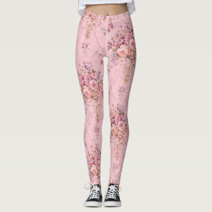 Antique French Pink Victorian Style Floral Rococo Leggings