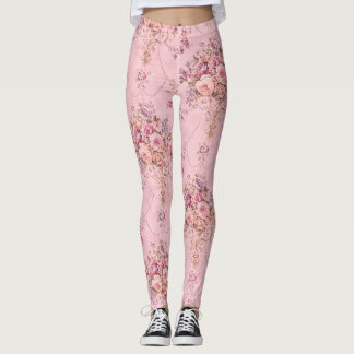Antique French Pink Victorian Style Floral Rococo Leggings