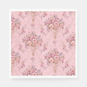 Antique French Pink Victorian Style Floral Rococo Napkin