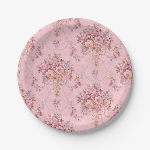 Antique French Pink Victorian Style Floral Rococo Paper Plate