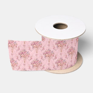Antique French Pink Victorian Style Floral Rococo Satin Ribbon