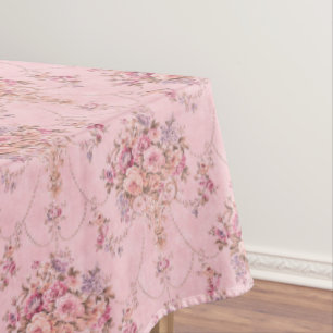 Antique French Pink Victorian Style Floral Rococo Tablecloth