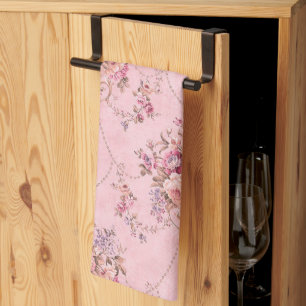 Antique French Pink Victorian Style Floral Rococo Tea Towel