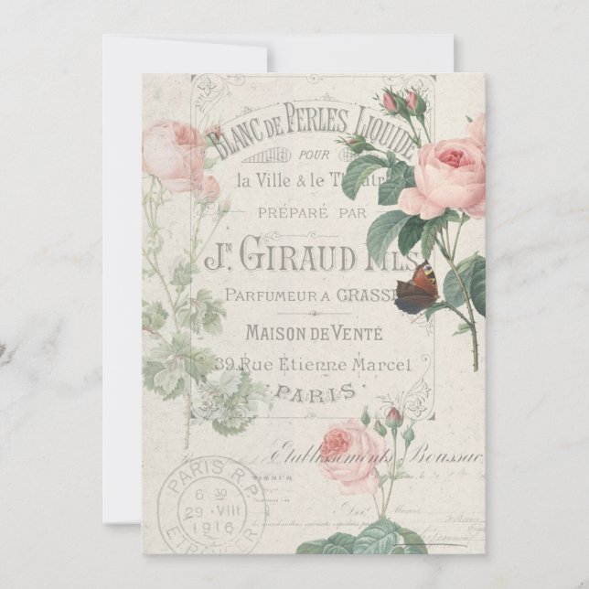 Antique French Redoute Rose Ephemera Card (Front)