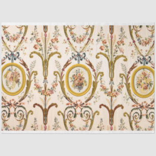 Antique French Rococo Floral Gold Cream Decoupage Tissue Paper