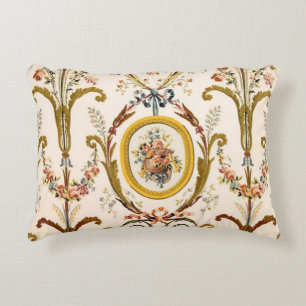 Antique French Rococo Floral Gold Cream Elegant Decorative Cushion