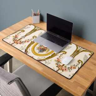 Antique French Rococo Floral Gold Cream Elegant Desk Mat