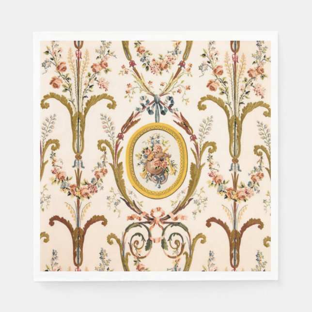 Antique French Rococo Floral Gold Cream Elegant Napkin (Front)