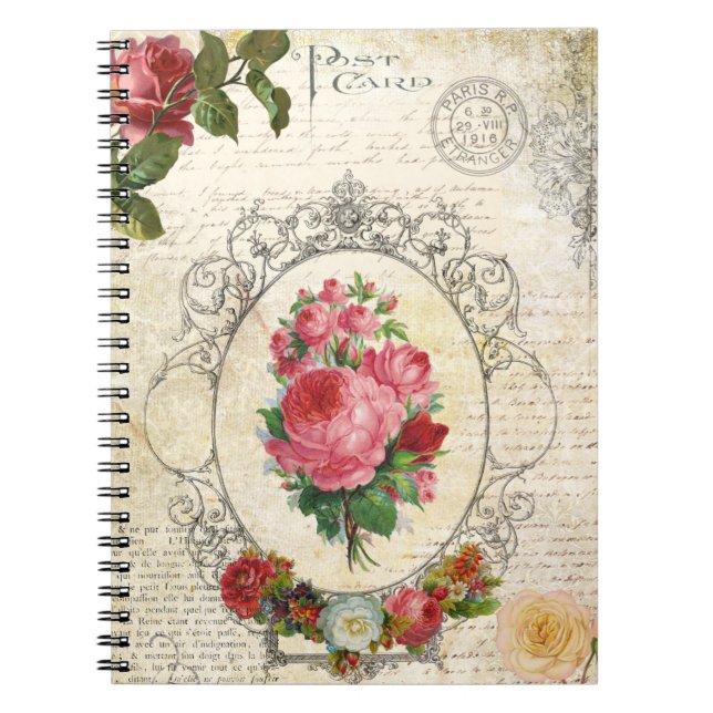 Antique French Rose Ephemera Notebook (Front)