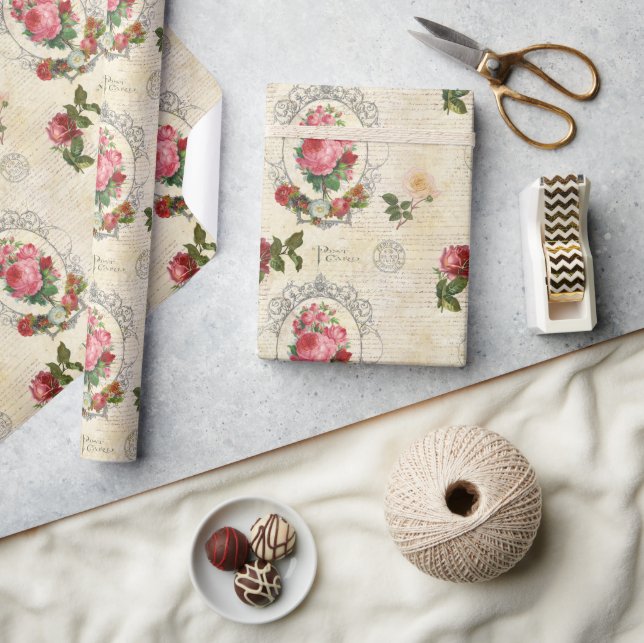 Antique French Rose Ephemera  Wrapping Paper (Crafts)