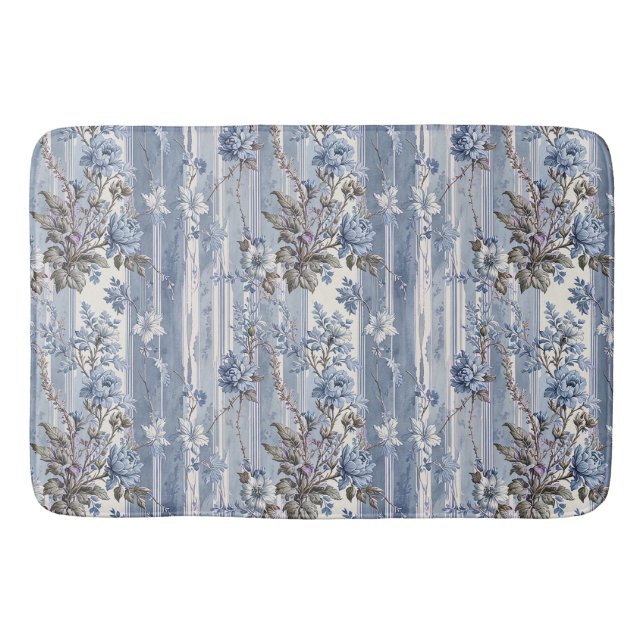 Antique French Style Blue and Grey Bath Mat (Front)