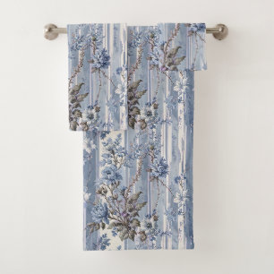 Antique French Style Blue and Grey Bath Towel Set