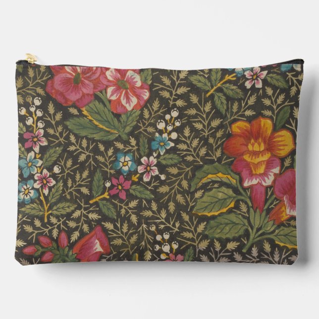 Antique French Toile de Jouy 1800s Floral Branches Accessory Pouch (Front)