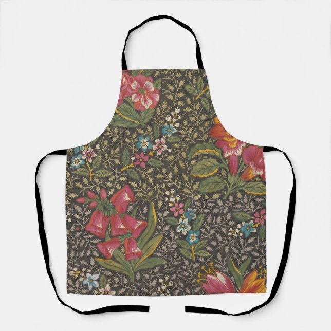 Antique French Toile de Jouy 1800s Floral Branches Apron (Front)