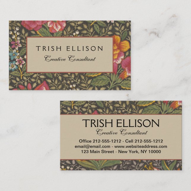 Antique French Toile de Jouy 1800s Floral Branches Business Card (Front/Back)