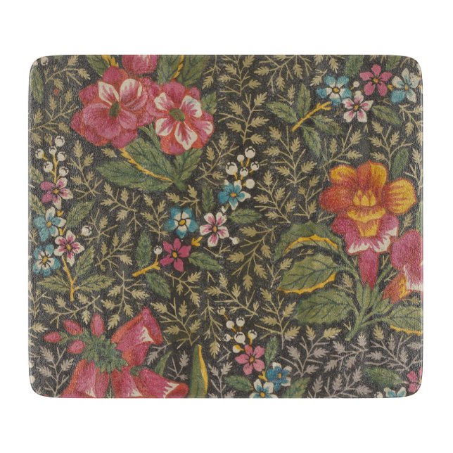 Antique French Toile de Jouy 1800s Floral Branches Cutting Board (Front)