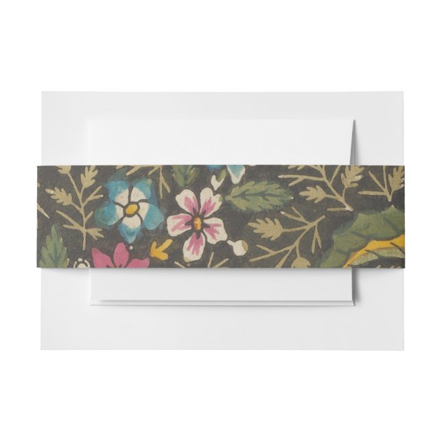 Antique French Toile de Jouy 1800s Floral Branches Invitation Belly Band (Front Example)