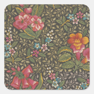 Antique French Toile de Jouy 1800s Floral Branches Square Sticker