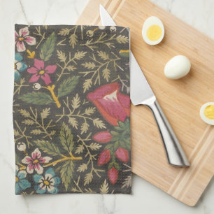 Antique French Toile de Jouy 1800s Floral Branches Tea Towel