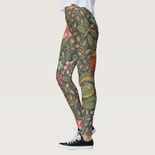 Antique French Toile de Jouy Floral Pattern Leggings