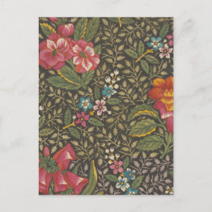 Antique French Toile de Jouy Floral Pattern Postcard