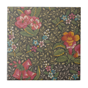 Antique French Toile de Jouy Floral Pattern Tile