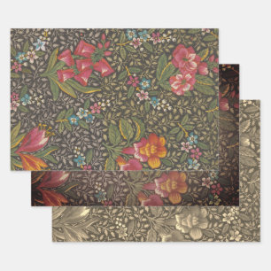 Antique French Toile de Jouy Floral Pattern Wrapping Paper Sheet