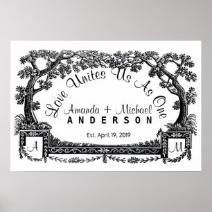 Antique French Trees Frame Personalised Wedding Poster