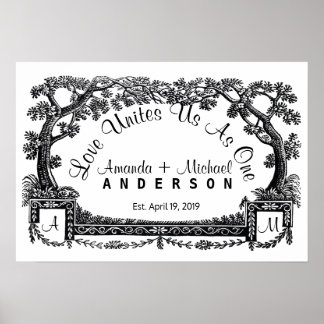 Antique French Trees Frame Personalised Wedding Poster