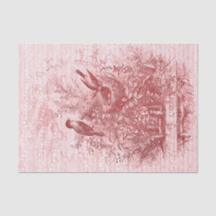 Antique French Vintage Birds Nest Red Pink Tissue Paper