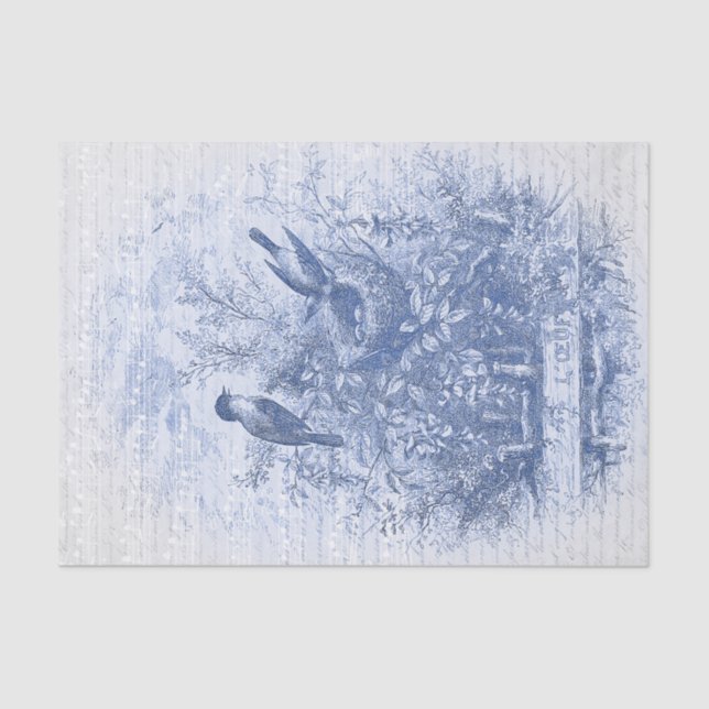 Antique French Vintage Blue Birds Nest  Tissue Paper (Front)